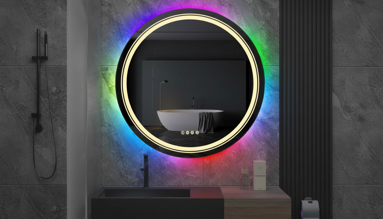 Large Round RGB LED Bathroom Mirror with Anti-Fog